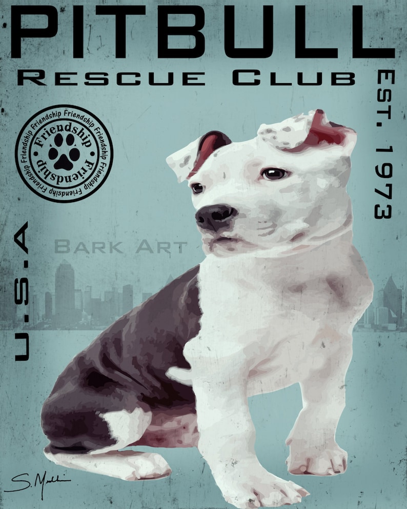 Pit Bull Puppy Dog Digital Art Rescue Club Print or Canvas