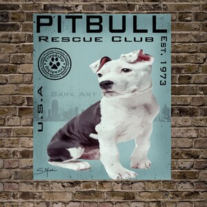 Pit Bull Puppy Dog Digital Art Rescue Club Print or Canvas