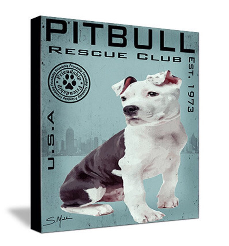 Pit Bull Puppy Dog Digital Art Rescue Club Print or Canvas