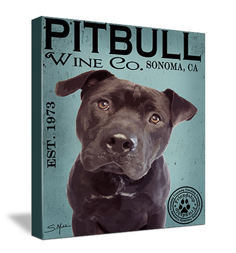 Print or Canvas Black Pit Bull Dog Digital Art Wine Co