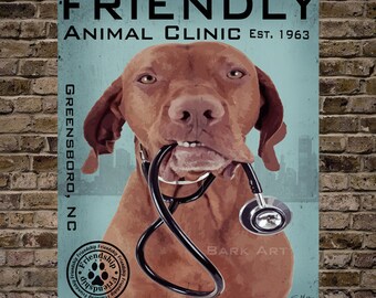 Vizsla Dog with Stethoscope Art for Vet Clinic Friendly Animal Clinic Print or Canvas (Clinic can be customized to your vet)