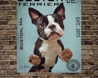 Boston Terrier Dog Digital Art Wine Co. Print or Canvas