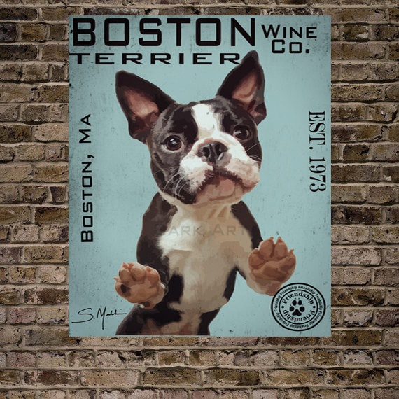 Boston Terrier Dog Digital Art Wine Co. Print or Canvas Etsy UK