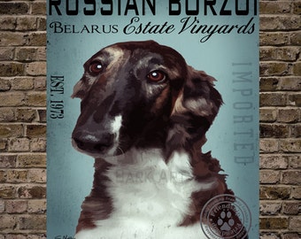 Russian Borzoi Dog Art Estate Vineyards Print or Canvas