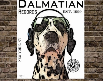 Dalmatian Dog with Earphones Digital Art Records New York Print or Canvas