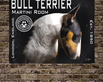 Bull Terrier Dog Digital Art Martini Room England Print or Canvas