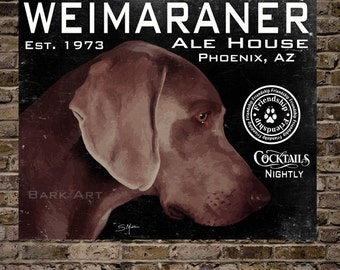 Weimaraner Dog Art Vintage Style Grey Ghost Dog Ale House Digital Art Print or Canvas