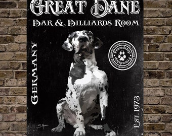 Harlequin Great Dane Dog Art Bar and Billiards Room Germany Print or Canvas