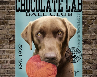 Chocolate Labrador Dog Digital Art Ball Club Labrador with Ball Print or Canvas