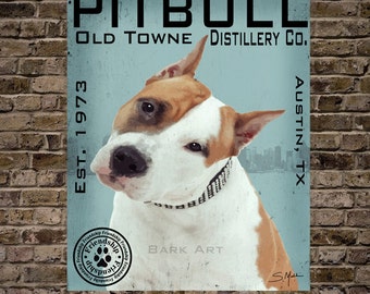 Pit Bull Dog Digital Art Old Towne Distillery Co. Print or Canvas