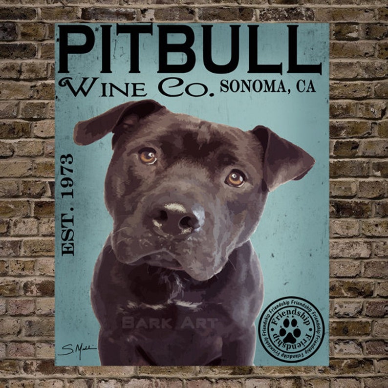Print or Canvas Black Pit Bull Dog Digital Art Wine Co