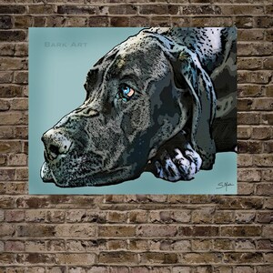 Black Great Dane Resting Digital Pop Art Print or Canvas