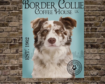 Border Collie Dog Art Coffee House Print or Canvas Digital Art