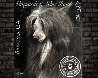 Chinese Crested Digital Dog Art Vineyards and Wine House Print or Canvas