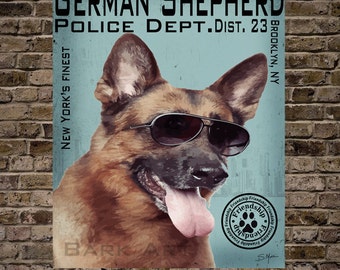 German Shepherd Dog Digital Art Police Dept. Print or Canvas Brooklyn NY