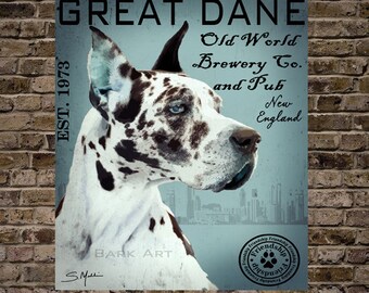 Harlequin Great Dane Art Old World Brewery Co. England Print or Canvas