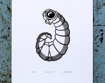 Larve 'specimen' (noir) - Limited edition, handgemaakte zeefdruk print