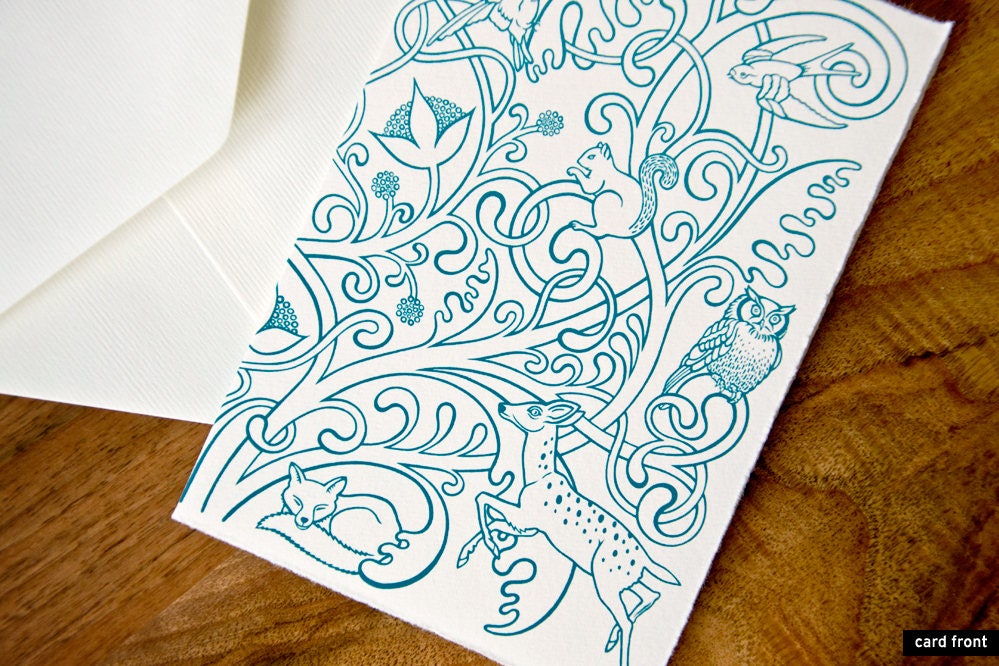 Forest Fauna Greeting Card Handmade Silkscreen-printed - Etsy