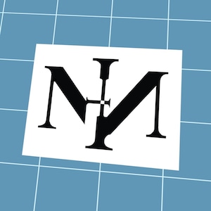 May include: A black and white logo featuring the intertwined letters "N" and "M" on a white rectangular background. The logo is set against a light blue grid background.