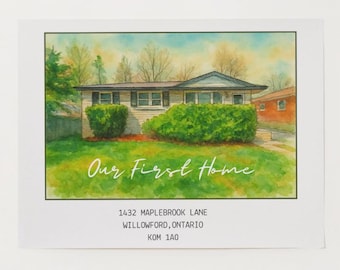 Custom Watercolor Home Portrait – Personalized House Sketch with Address | Digital Download for First Home Gift