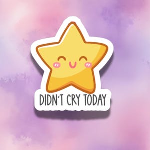 Adorable calcomanía de estrella kawaii: calcomanía de vinilo motivacional "No lloré hoy" para el autocuidado y el estímulo