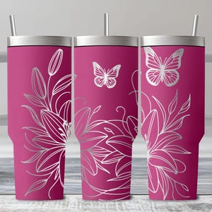 Butterfly and Lilies Tumbler Laser Engrave SVG, Spring Tumbler, Tumbler Design for Laser Engraving Full Wrap SVG, 40oz Tumbler, Digital file
