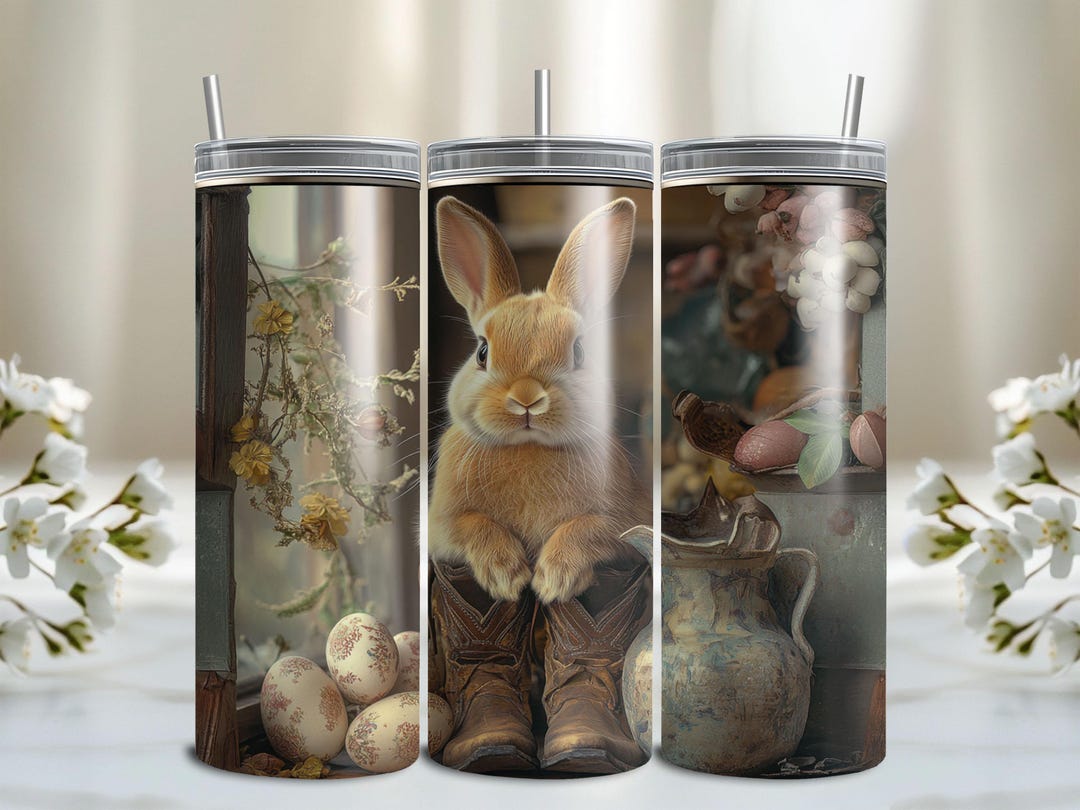 Western Easter Bunny Tumbler Wrap PNG, 20 Oz Sublimation Design, Rustic ...