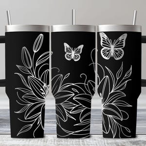 Butterfly and Lilies Tumbler Laser Engrave SVG, Spring Tumbler, Tumbler Design for Laser Engraving Full Wrap SVG, 40oz Tumbler, Digital file