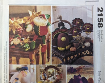 McCall's Crafts Pattern 2158 - Christmas Elf - Turkey - Stork - Bat - Bee - Butterfly - Wreath - Uncut Vintage Pattern