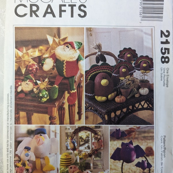 McCall's Crafts Pattern 2158 - Christmas Elf - Turkey - Stork - Bat - Bee - Butterfly - Wreath - Uncut Vintage Pattern