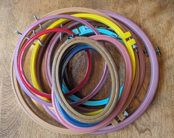 Eleven Embroidery Hoops - Plastic - Various Sizes - Various Colors - Craft Ready