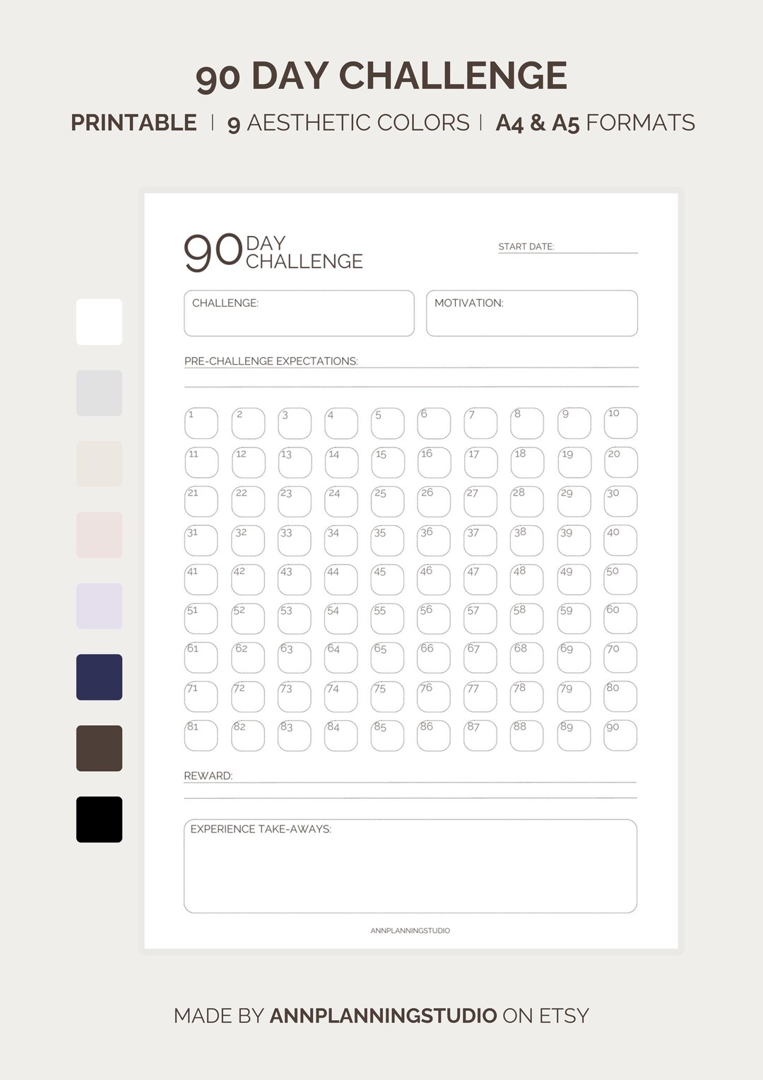 90 Day Challenge Printable Portrait, Progress Tracker, Goal Setting, A4 ...