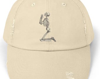 Gorra de rezo con esqueleto desgastado Y2K para estudiantes de música / Gorra snapback con imágenes religiosas