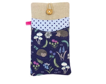 Blue Hedgehog Phone Sleeve with Pockets, Custom Sizes. iPhone 15, Samsung Galaxy S24 Ultra.