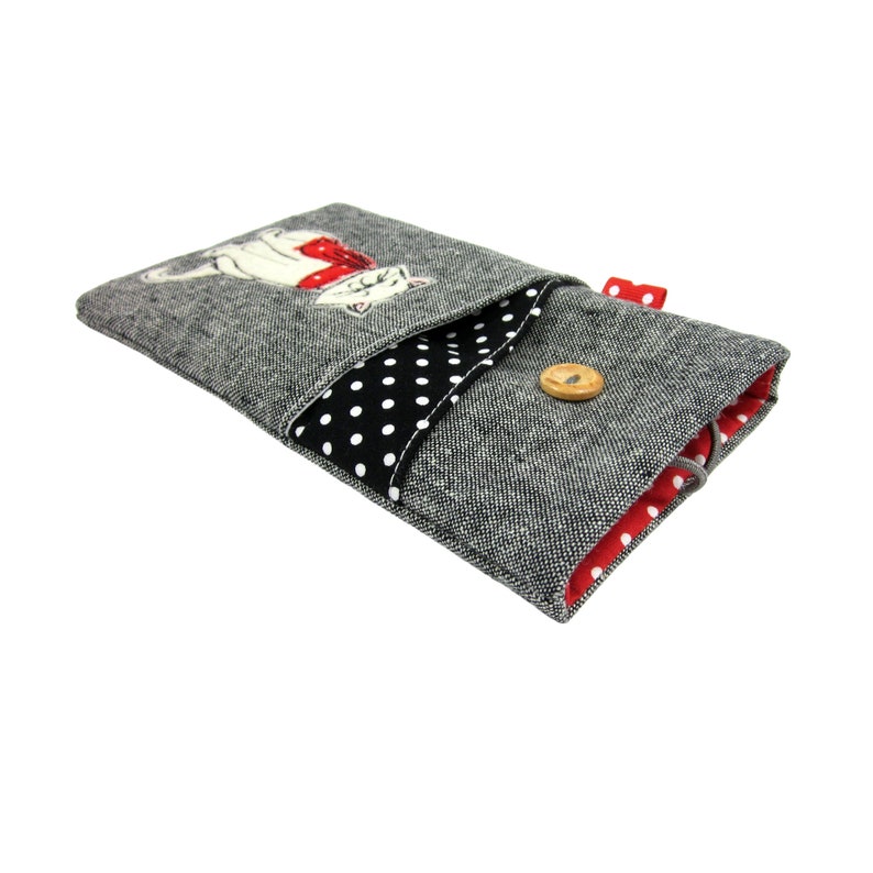 Padded Cat Phone Sleeve, Custom Sizes, iPhone 15 Pro, Samsung Galaxy S24 Cover, Fabric Mobile Pouch. image 3