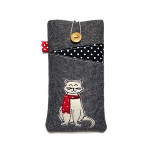 Padded Cat Phone Sleeve, Custom Sizes, iPhone 15 Pro, Samsung Galaxy S24 Cover, Fabric Mobile Pouch.