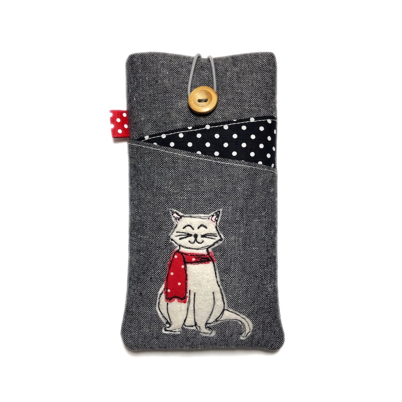 Padded Cat Phone Sleeve, Custom Sizes, iPhone 15 Pro, Samsung Galaxy S24 Cover, Fabric Mobile Pouch. image 1