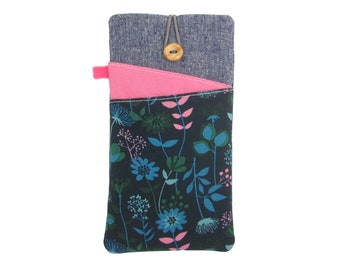 Navy & Pink Phone Sleeve. Padded iPhone 15 Pouch. Galaxy S24 Fabric Cover, Customised Sizes, Motorola Moto G Power