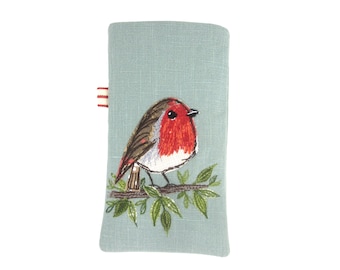 Robin Phone Pouch. Custom Sizes. iPhone 15, Samsung Galaxy S24,  Mobile Phone Pouch, Bird Phone Cover.