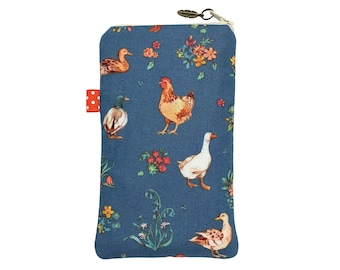 Chickens and Ducks Padded Phone Pouch, Zipped Mobile Protective Bag, 3 Sizes Available