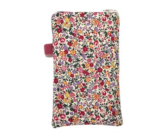 Floral Padded Phone Pouch, Zipped Mobile Phone Bag, Pretty Fabric Pouch, 3 Sizes Available