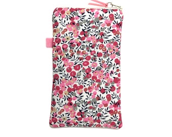 Pink Floral Phone Pouch, Zipped Padded Mobile Phone Bag, 3 Sizes Available