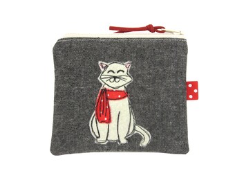 Cute Cat Coin Pouch, Small Zipped Purse