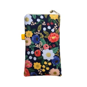 Colourful Floral Padded Phone Pouch, Zipped Mobile Protective Bag, 3 Sizes Available