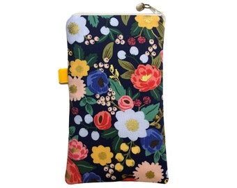 Colourful Floral Padded Phone Pouch, Zipped Mobile Protective Bag, 3 Sizes Available