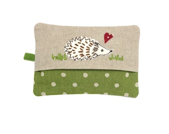 Hedgehog Pocket Tissue Case, Travel Tissue Holder, Small Thank You Gift, Green Polka Dots