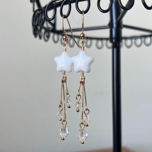 Shooting Star Earrings - White & Gold