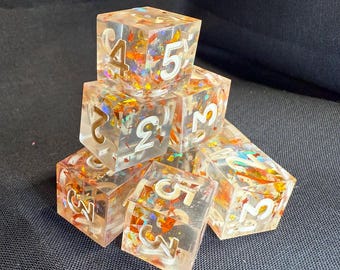 Shimmering Copper Resin D6 Dice Set – Sharp Edge TTRPG Dice