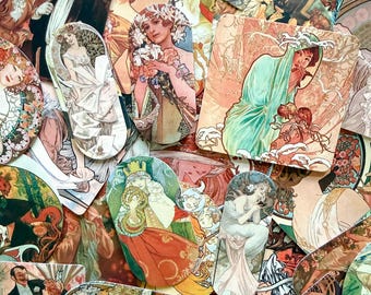 50PCS Vintage Art Collage Stickers, Mucha Aesthetic Stickers, Portrait Illustration Stickers, Eclectic Stickers for Phone Cases, Skateboards