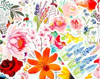 50PCS Watercolor Flower Stickers, Colorful Bouquet Sticker, Gentle Nature Sticker, Vibrant Garden Sticker for Planner, Water Bottle, Journal